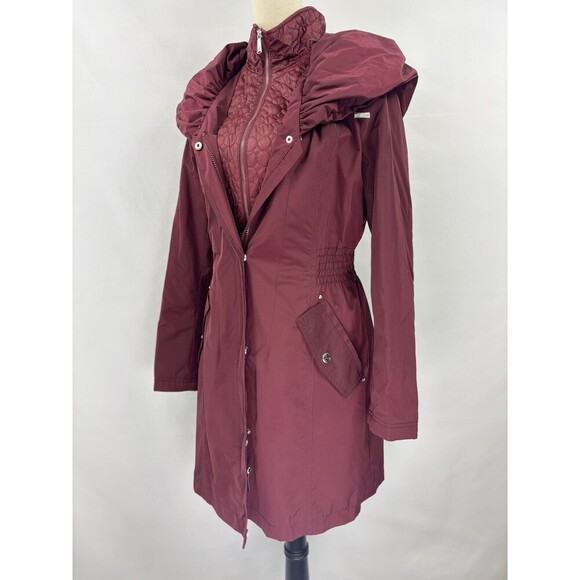 Laundry by Shelli Segal Parka Coat Jacket Burgundy Medium Hooded Quilted - Picture 16 of 16